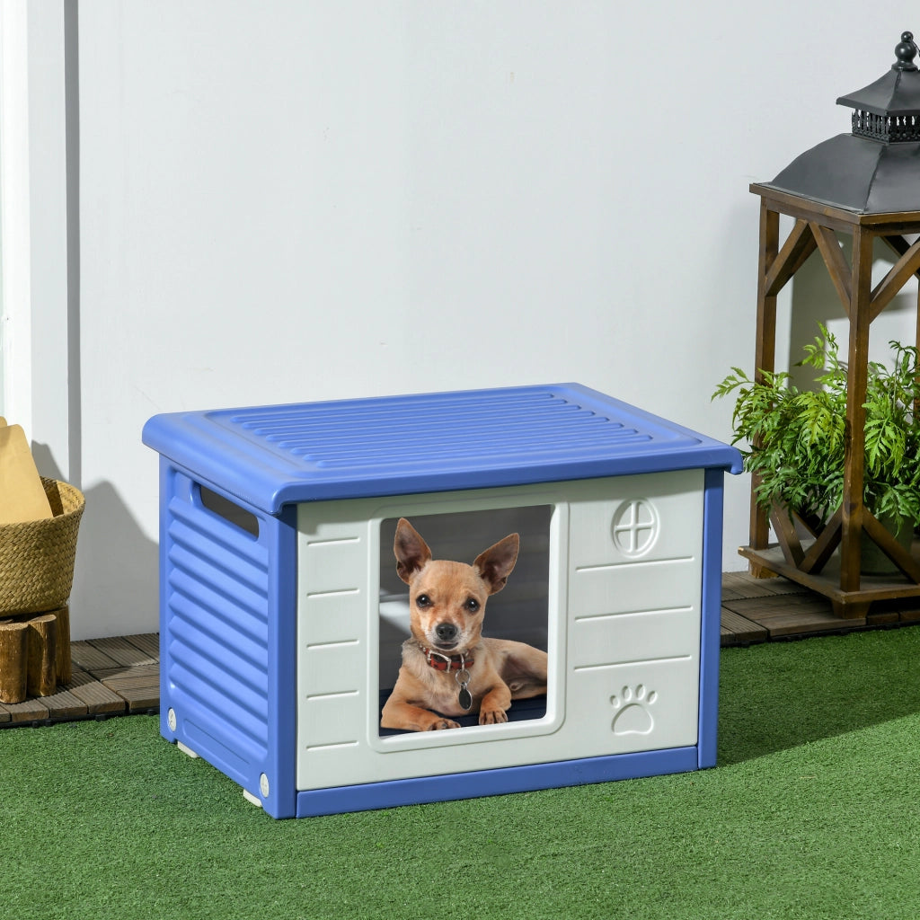 Casetta per cani esterna in plastica ¨C zephmum ¨C blu e bianco