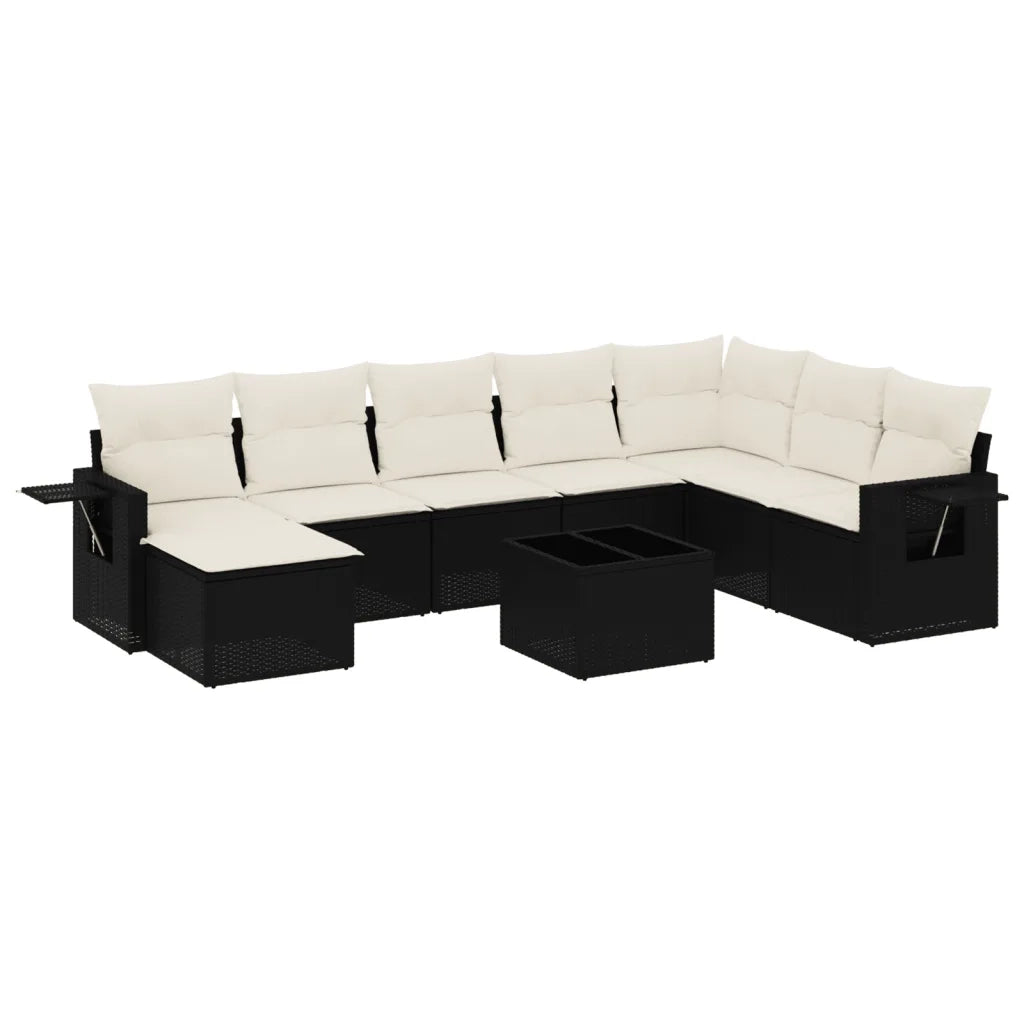 Set Divani da Giardino 9 pz con Cuscini Nero in Polyrattan 3220565