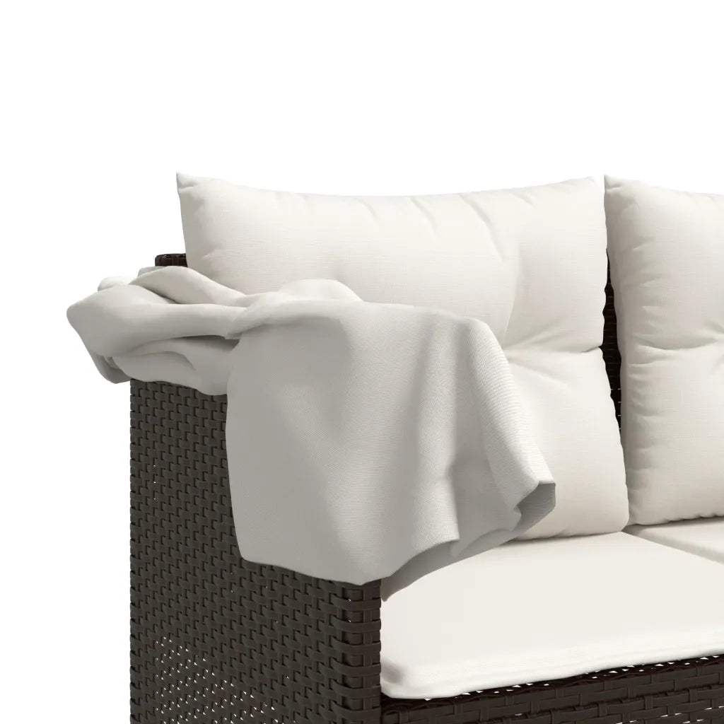 Set Divano da Giardino 5 pz | Set Salotto da Giardino con Cuscini Marrone in Polyrattan