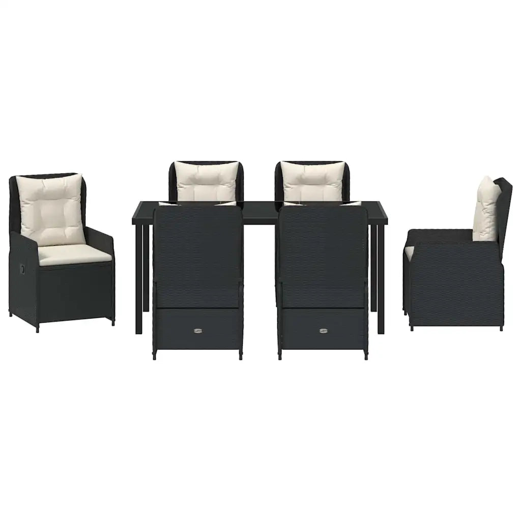 Set da Pranzo per Giardino 7 pcs Nero polyrattan