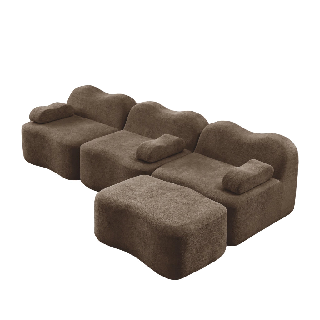 Divano Angolare Modulare 3 Posti con Ottoman ¨C MINIMAL ¨C Tessuto Marrone, Braccioli Mobili