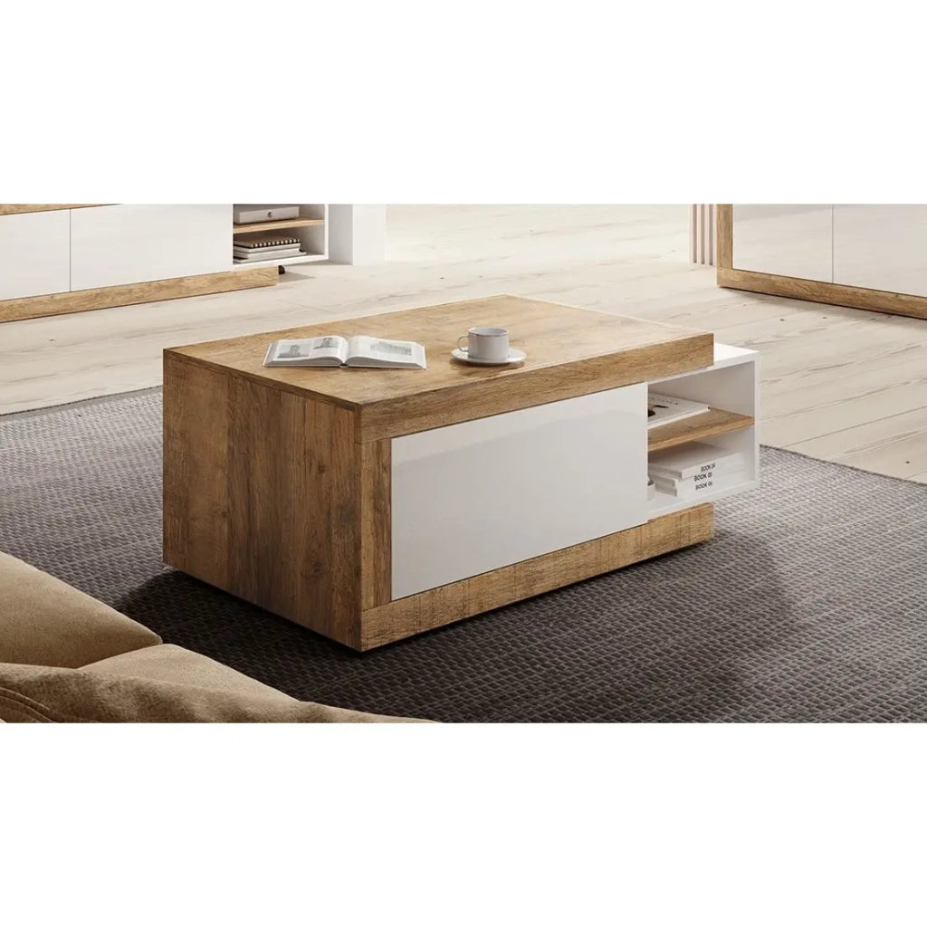 Tavolino basso estensibile SINATRA - Rovere scuro e bianco opaco