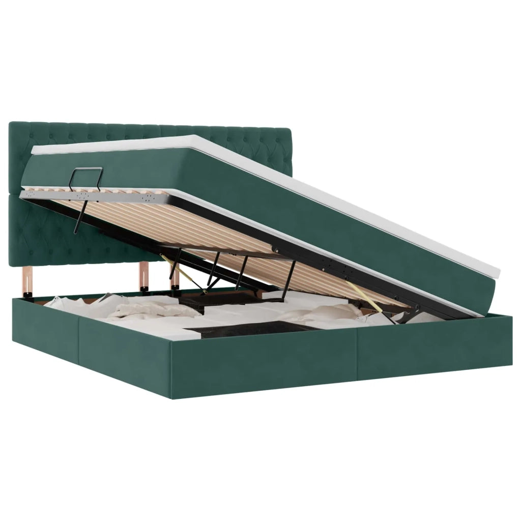Letto con contenitore e materasso Verde Scuro 160 x 200 cm