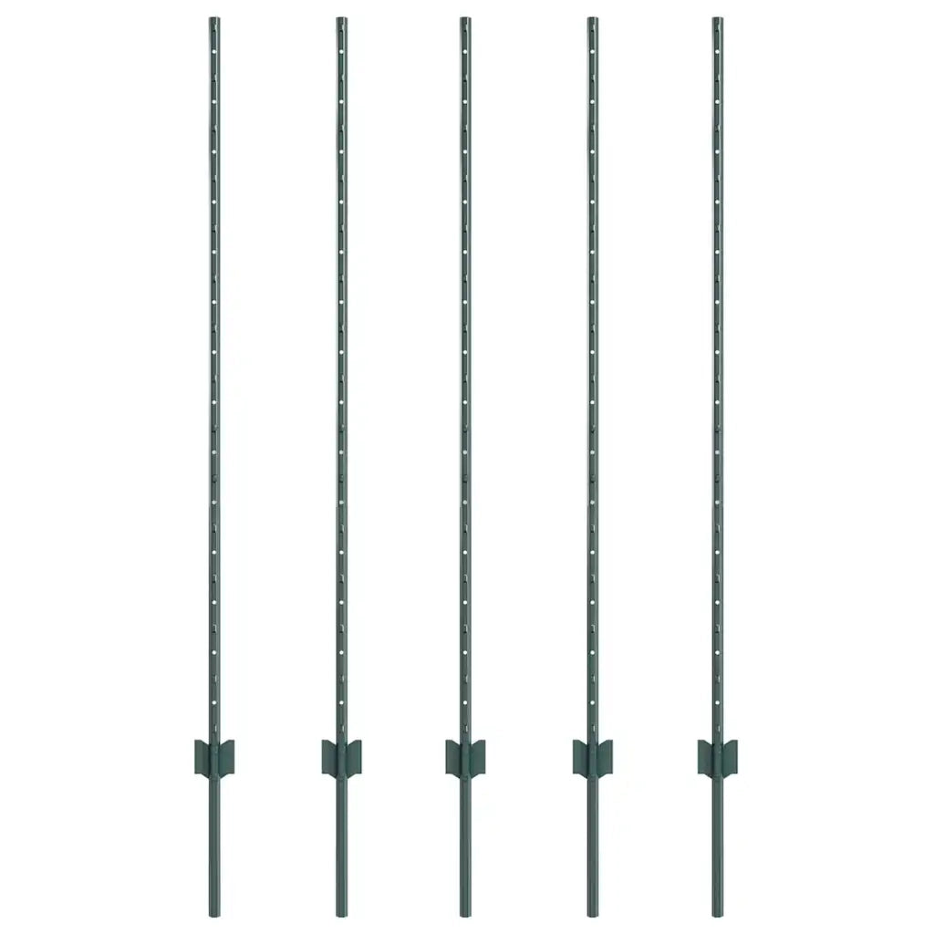 Palo della recinzione 5 pcs Verde 140 cm Acciaio 42006268