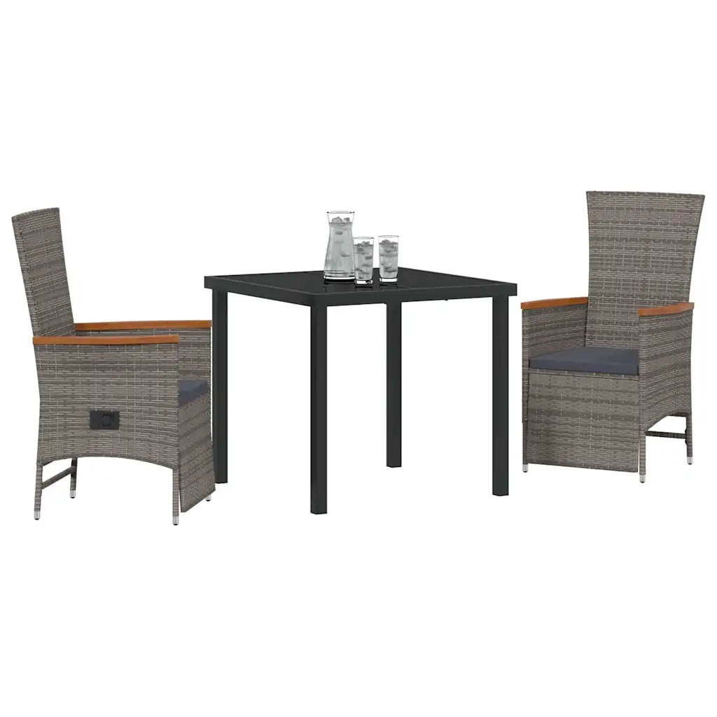 Set da Pranzo per Giardino con cuscino 3 pcs Grigio polyrattan