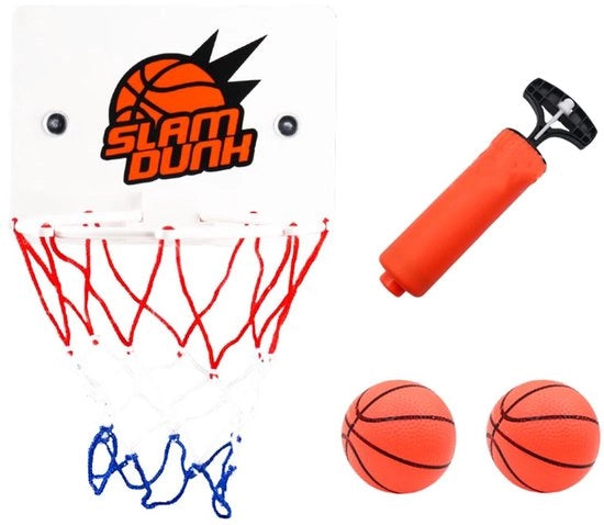 Set da mini pallacanestro 4 pezzi - Anello da pallacanestro indoor - Gioco interattivo - Adatto a bambini e adulti - Plastica - Incluso pompa - Pallacanestro da ufficio