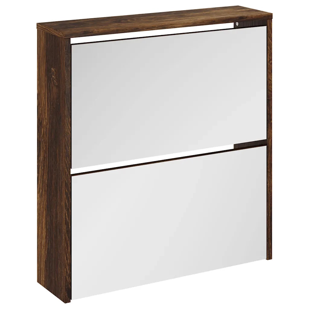 Scarpiera con Specchio a 2 Livelli-Mobile con specchio Rovere fumo 63x17x67 cm