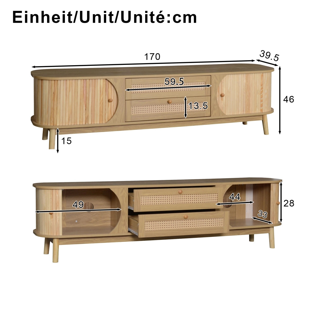 Cassettiera per TV colore naturale in MDF lunghezza 170 cm