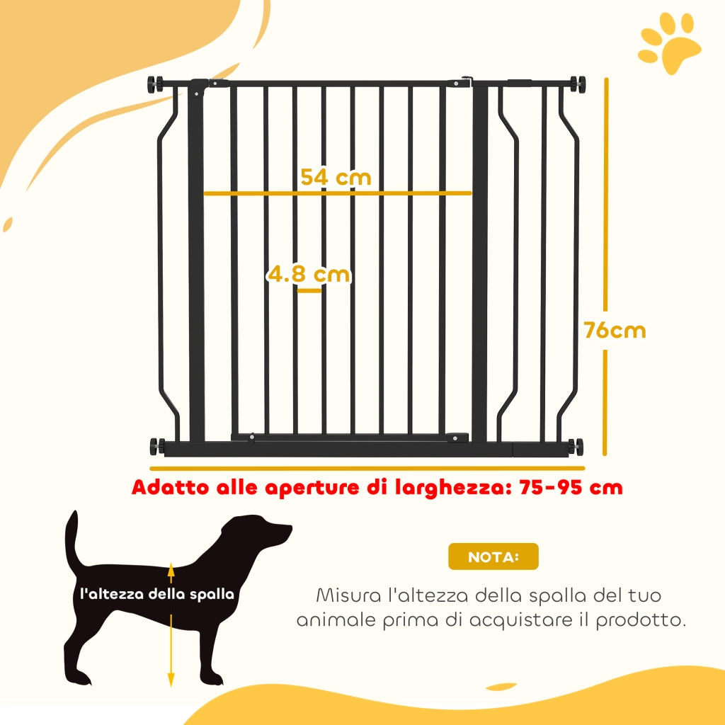 Cancello di Sicurezza per Cani Estensibile ¨C Minimal ¨C Nero, Acciaio e ABS, 75-95x76 cm