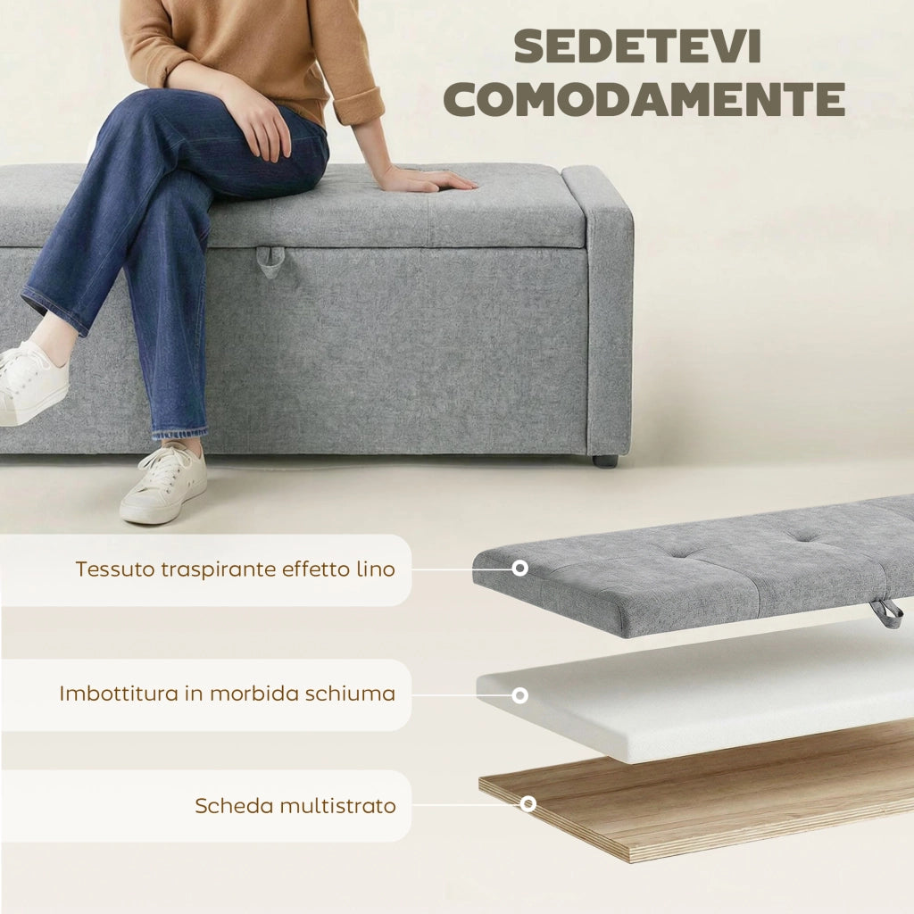 Cassapanca Pouf Contenitore ¨C Minimal ¨C Tessuto Grigio Chiaro 142L