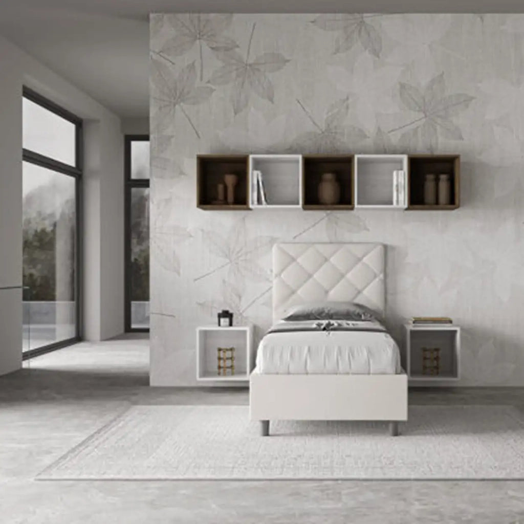 Letto singolo senza rete imbottito 90x190 similpelle bianco Priya