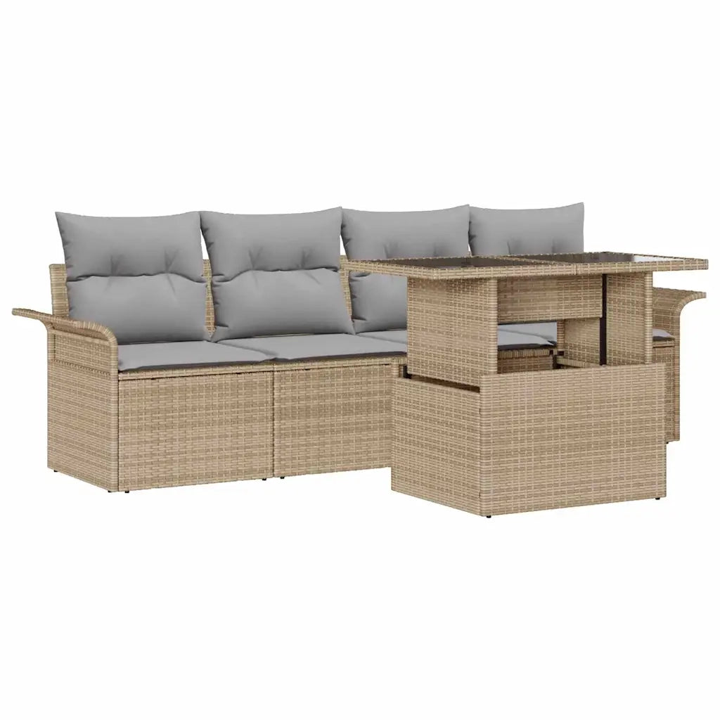Set Divano da Giardino 5 pcs Beige Rattan in Polipropilene 3356923