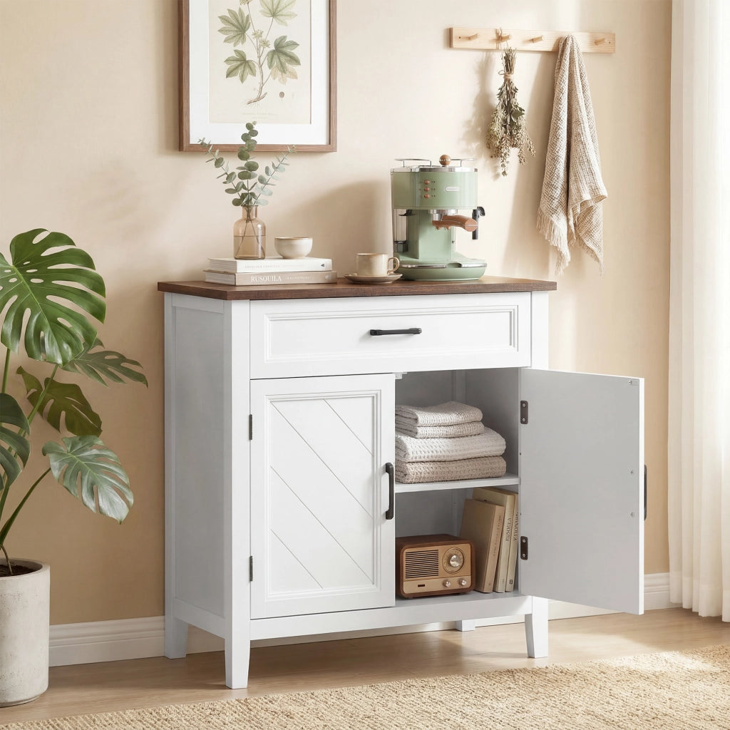 Credenza Moderna Rustico con Ripiano Regolabile. Spazio Contenitore e 2 Ante.