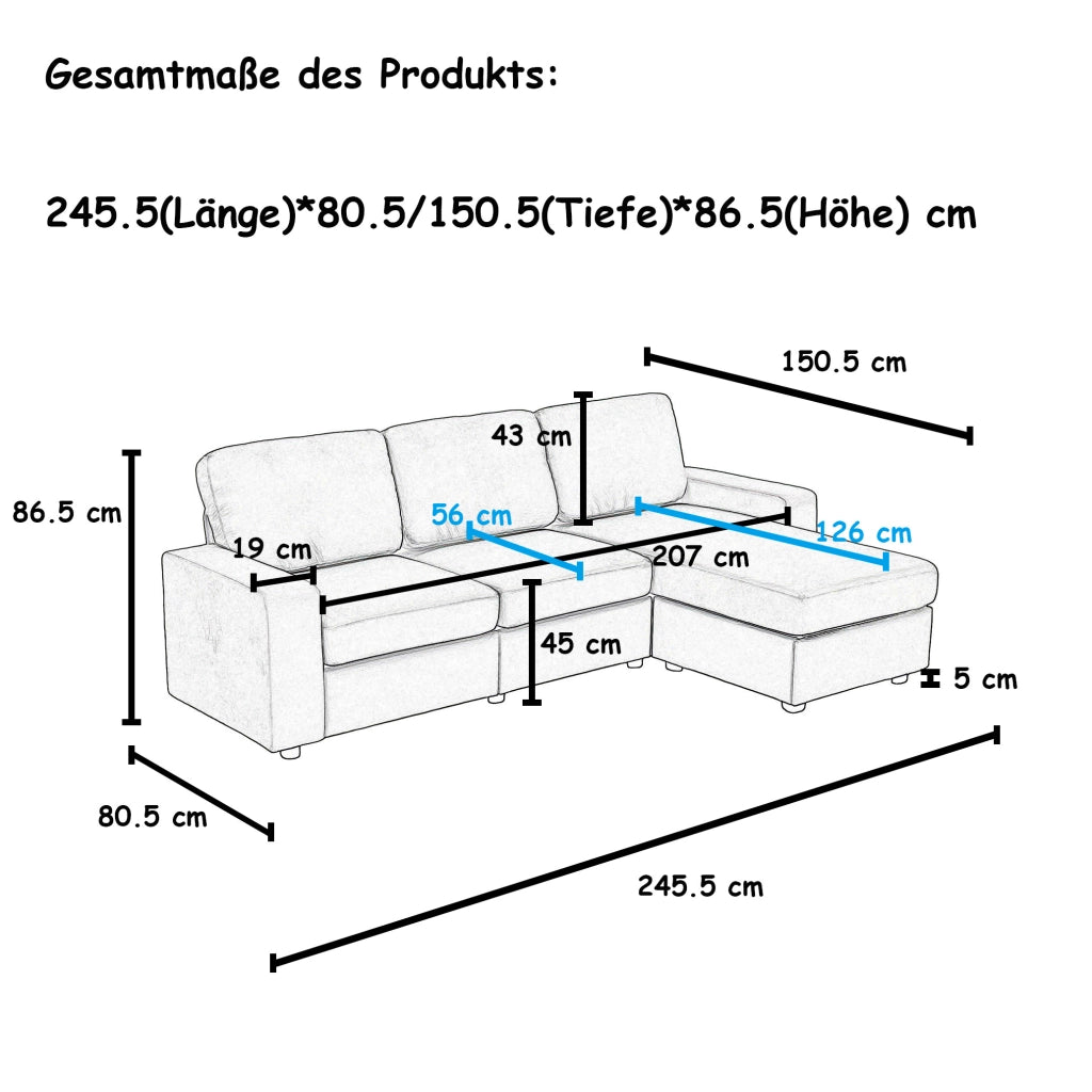 Divano Angolare con Contenitore e Ottomane ¨C Xylo ¨C Tessuto, 245 cm