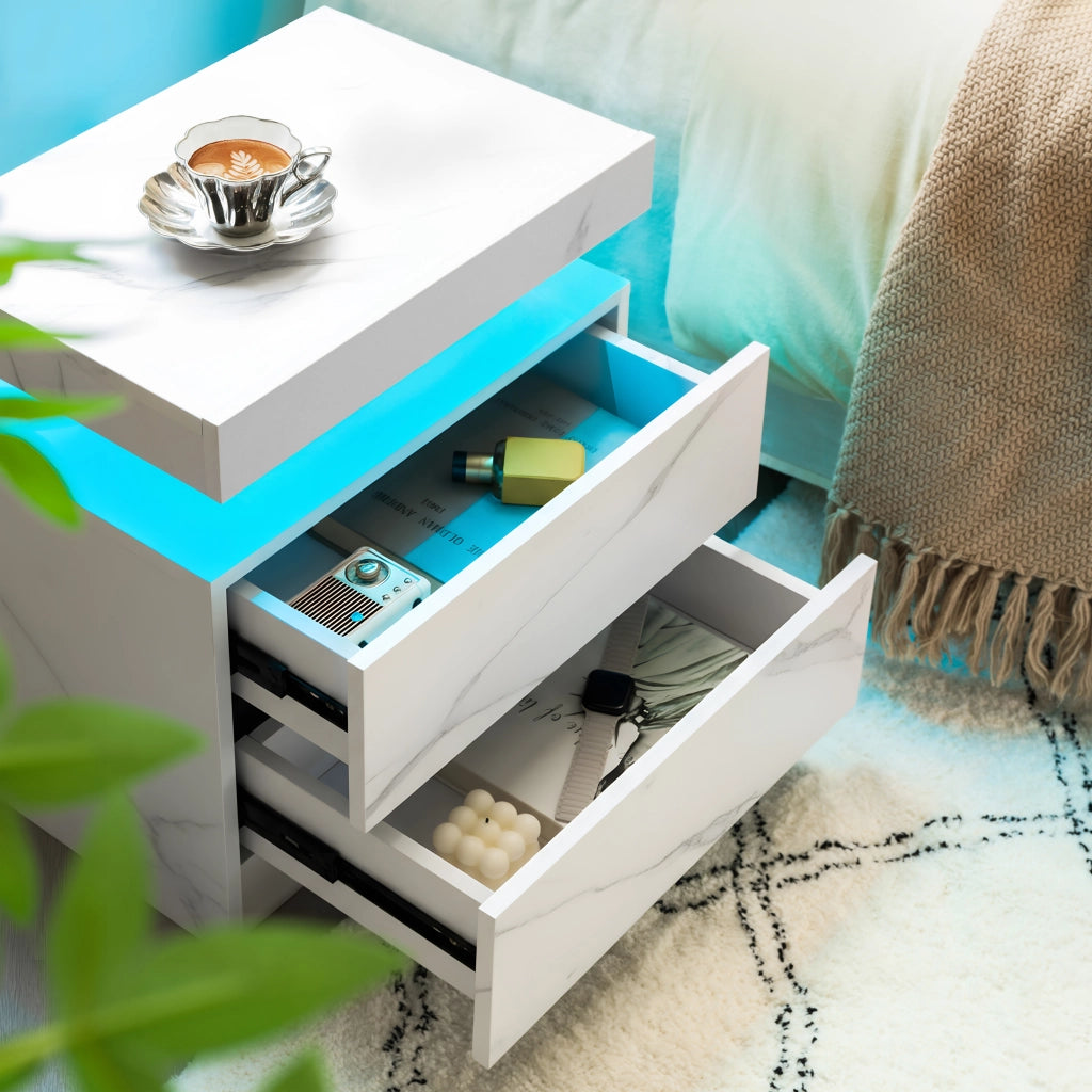 COMODINO LED con 2 cassetti Bianco opaco
