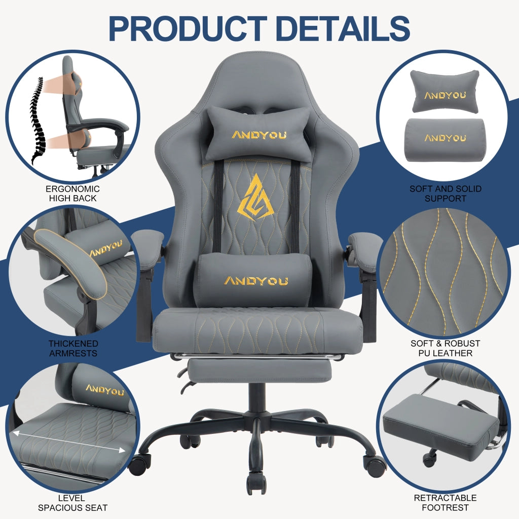 Sedia da gaming con poggiapiedi ¨C Minimal ¨C Grigio