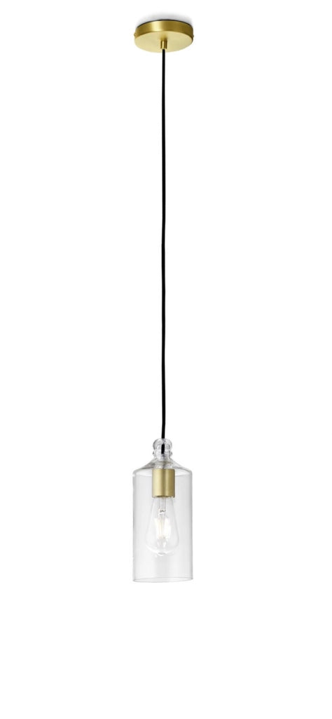 EBE SOSPENSIONE 1 LUCE DIFFUSORE IN VETRO TRASPARENTE ROSONE ORO ATTACCO E27