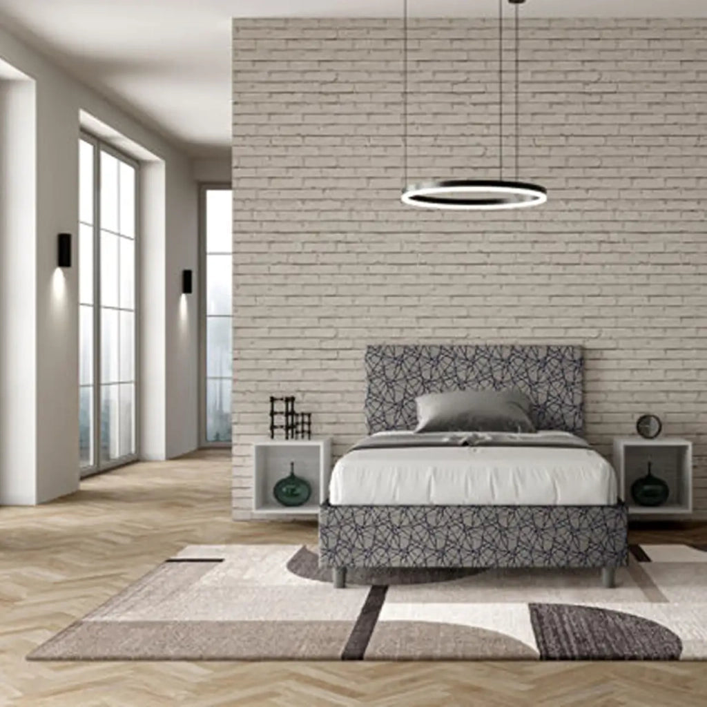 Letto una piazza e mezza con rete imbottito 120x210 tessuto Era 9 blu Adele