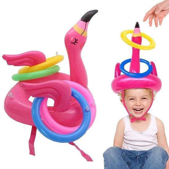 Accessori per piscina - Set di 5 giocattoli - Flamingo gonfiabile - Accessori per piscina - Giochi per feste di compleanno - PVC duraturo - Atmosfera di gioco attiva - Set di giochi