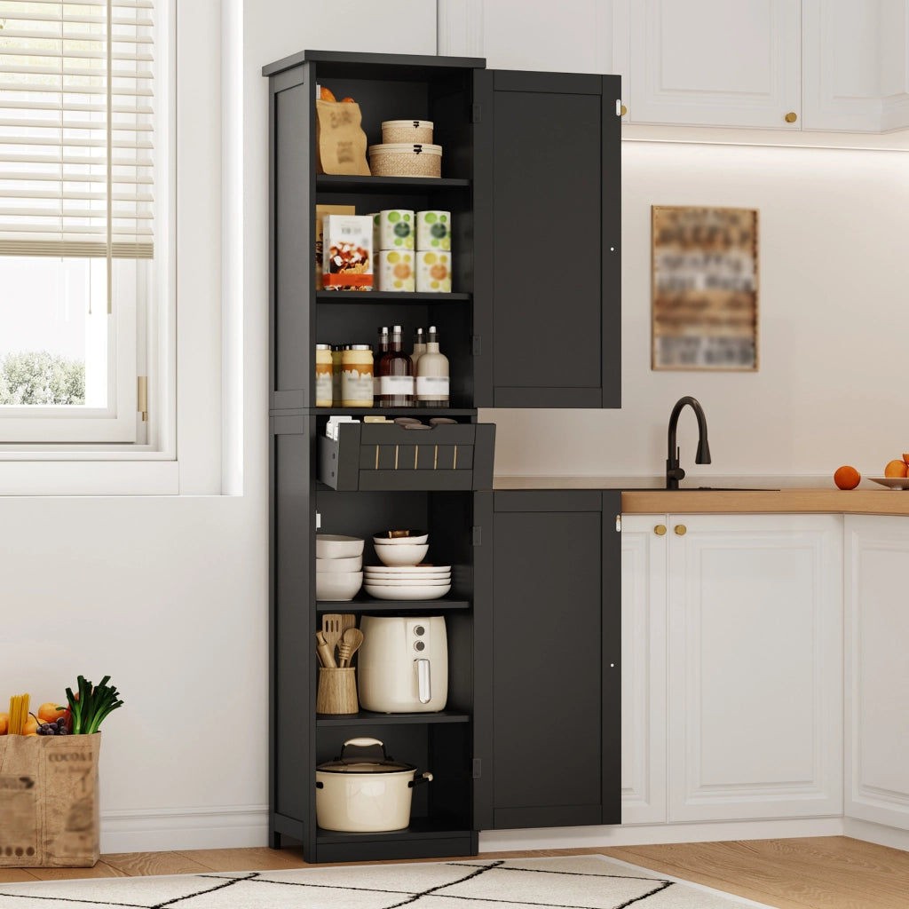 ARMADIO DA CUCINA 170x40x30 cm MDF Nero con 4 ripiani regolabili