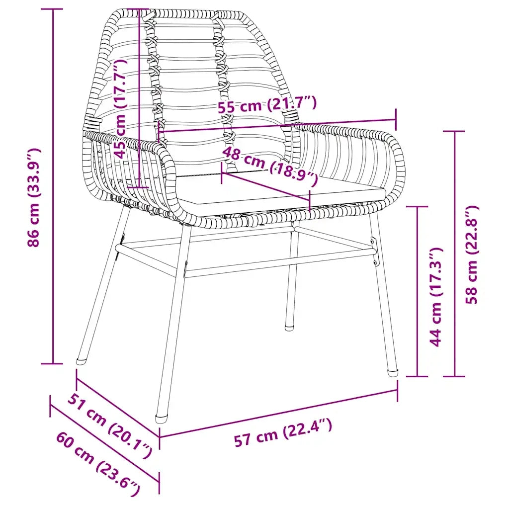 Set da Pranzo per Giardino 7 pcs Marrone polyrattan 3380867
