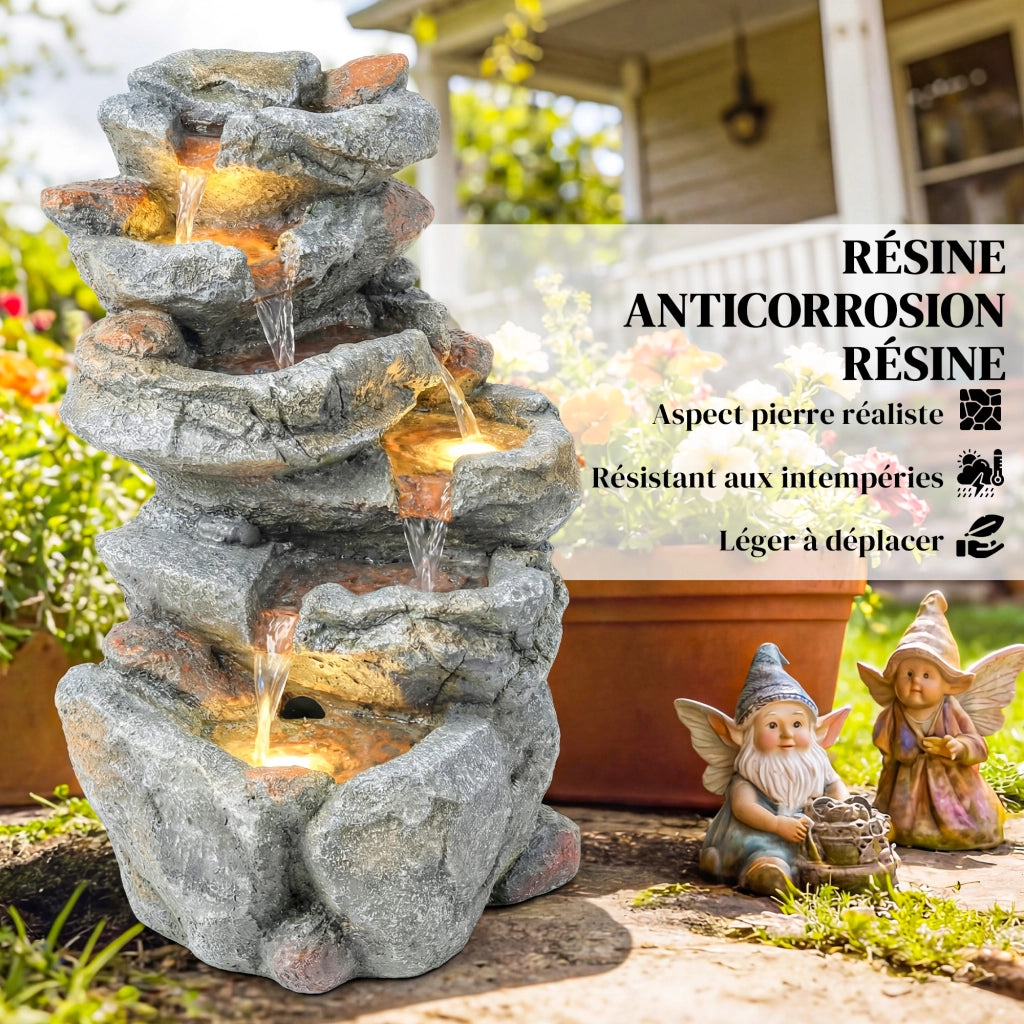 Fontana da giardino a cascata 6 livelli ¨C Minimal ¨C resina effetto pietra grigia 33x27x53 cm