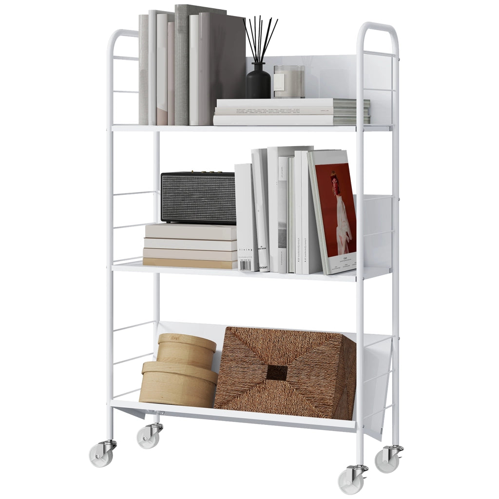 Libreria con 3 ripiani e ruote ¨C Minimal ¨C Bianco 69x26x108 cm