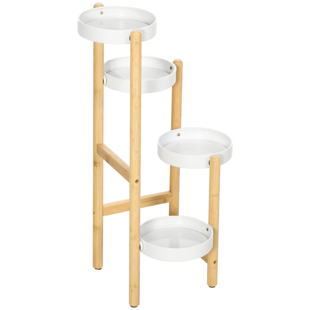 Tavolino da soggiorno scaffale piante 4 livelli ¨C Minimal ¨C bianco metallo bamb¨´ 28x28x80