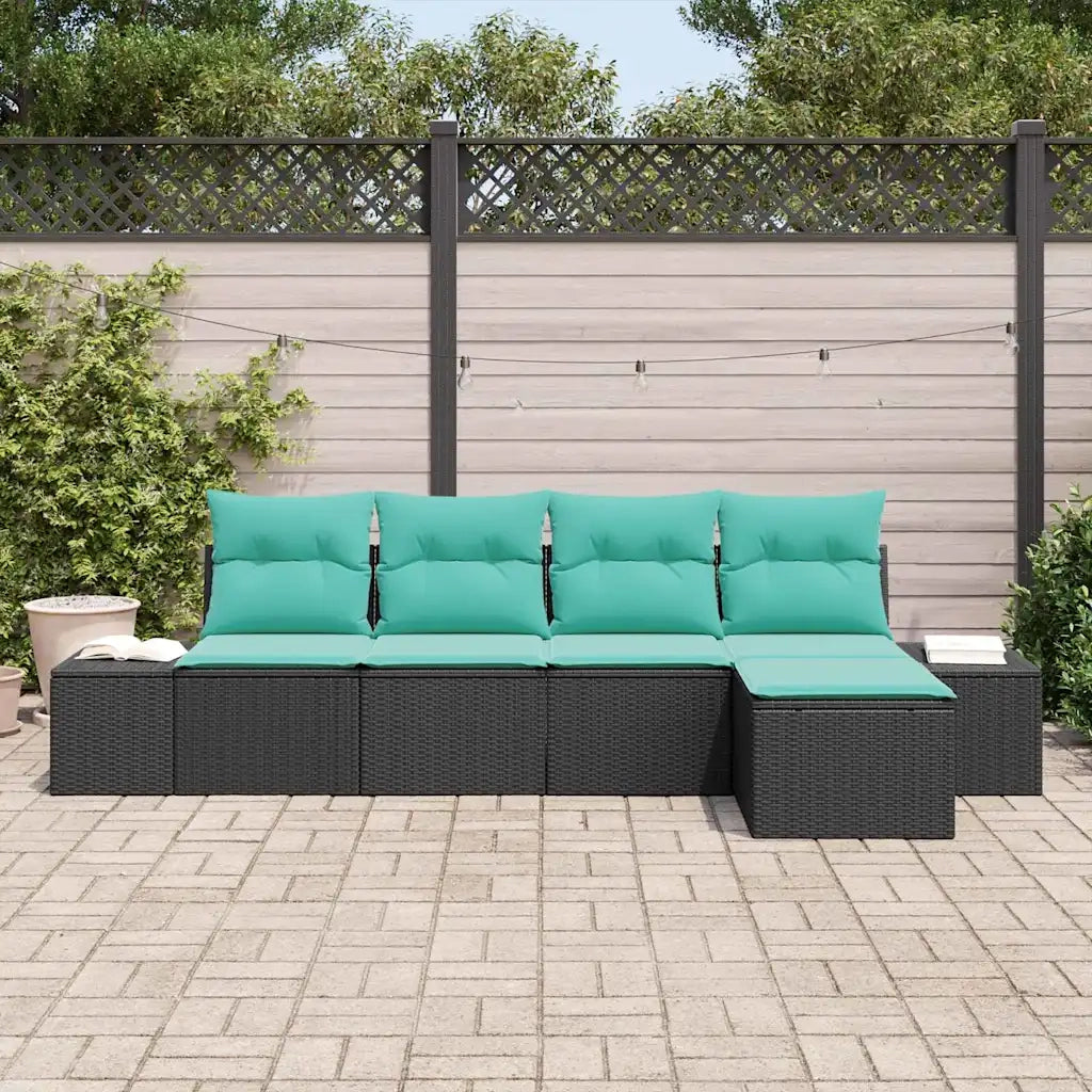 Set Divano da Giardino 5 pz Nero e Turchese polyrattan 3355695