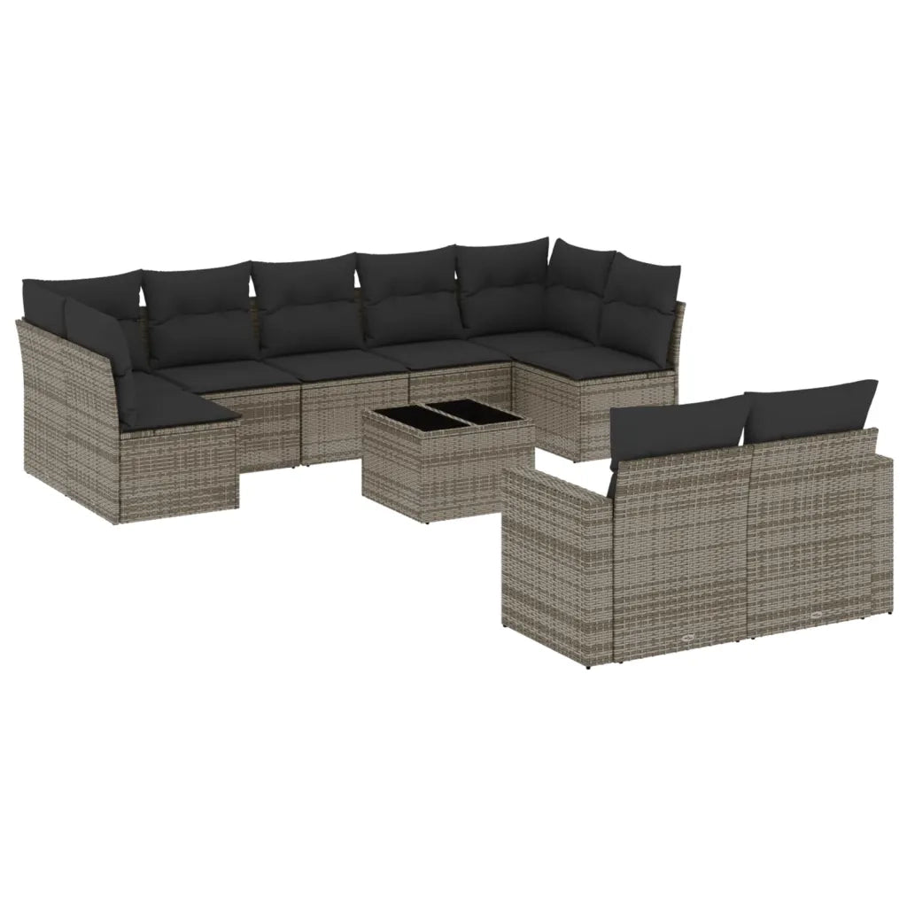 Set Divano da Giardino 10 pz con Cuscini Grigio in Polyrattan 3219420
