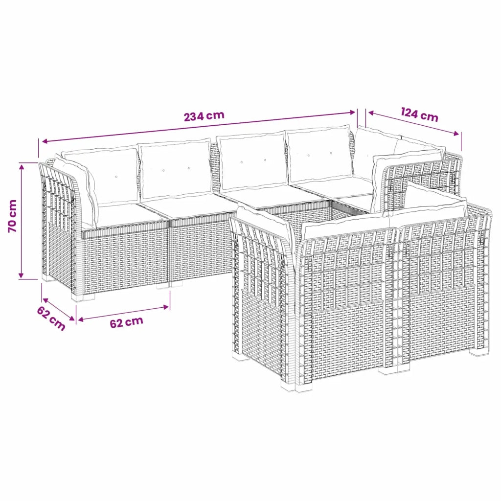 Divano 7 Posti da Giardino con Cuscini Aspetto Rattan PP 3444161