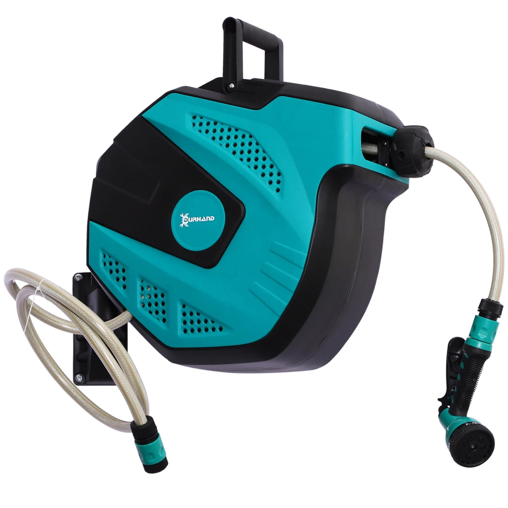 Avvolgitubo Automatico a Parete con 7 Modalit¨¤ di Irrigazione. in Plastica. 44x22.5x41 cm. Nero e Verde