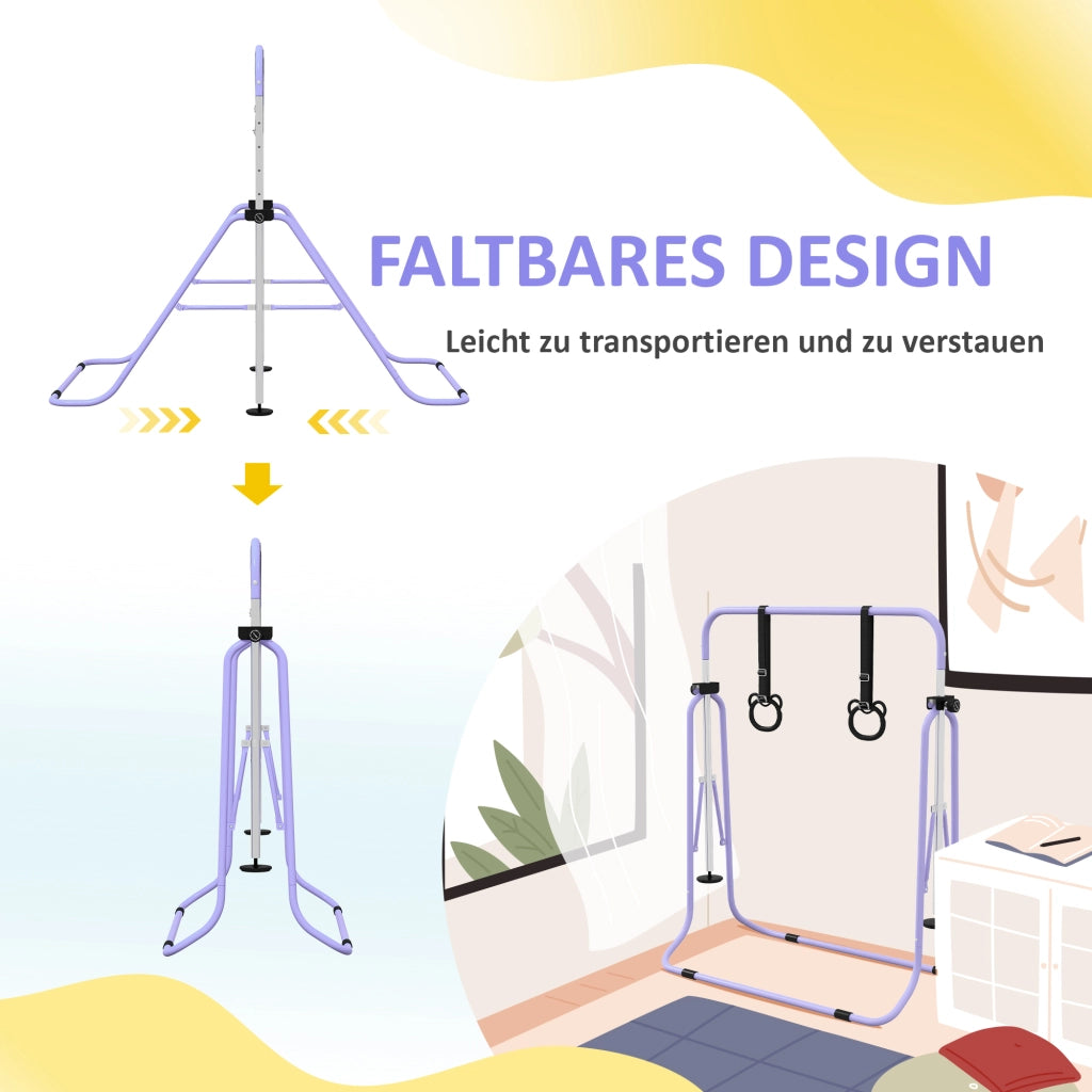 Sbarra da Ginnastica per Bambini ¨C Xylo ¨C con Anelli, Regolabile 88-128cm, Pieghevole, Rosa