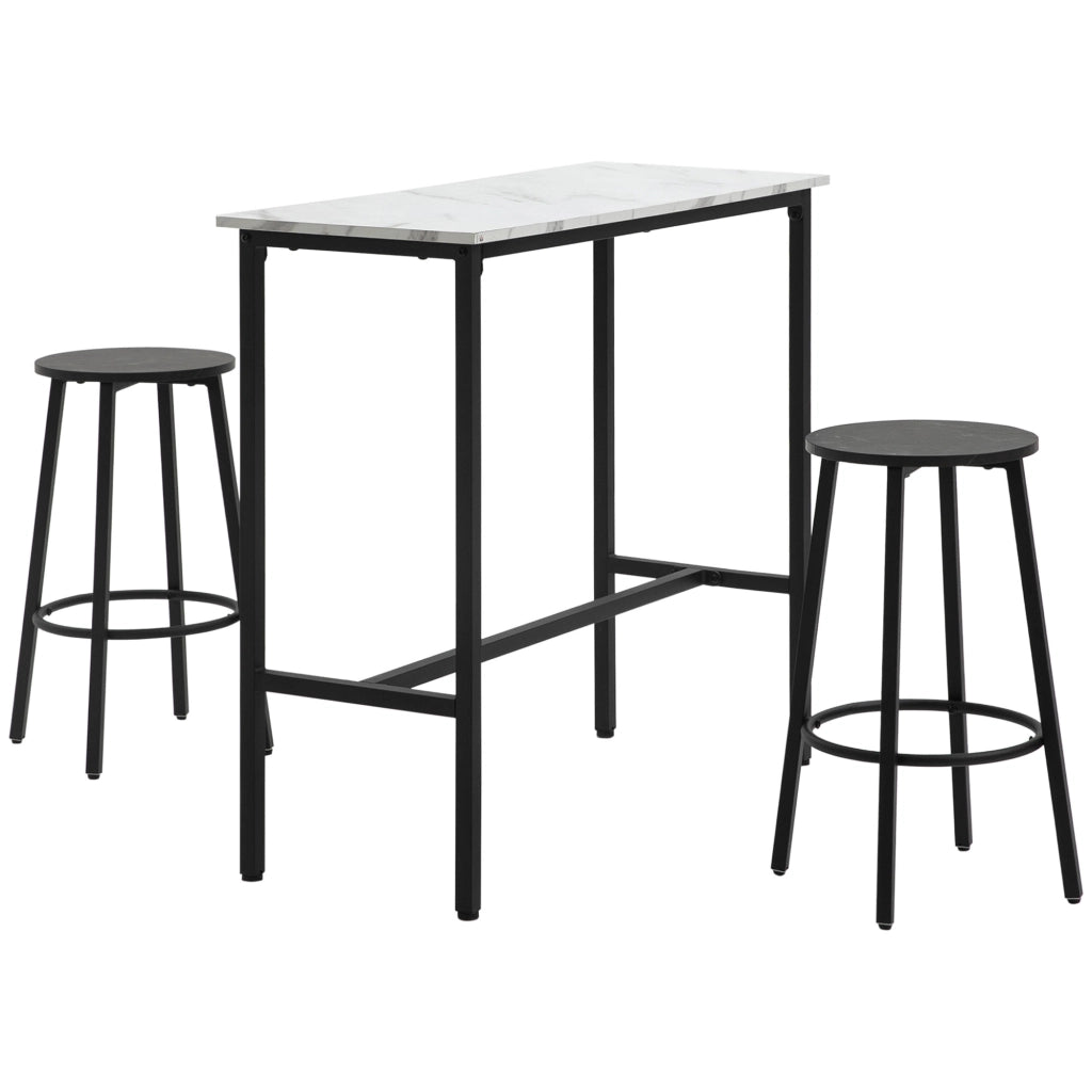 Set tavolo bar con 2 sgabelli ¨C Xylo ¨C piano effetto marmo bianco telaio acciaio 2 persone
