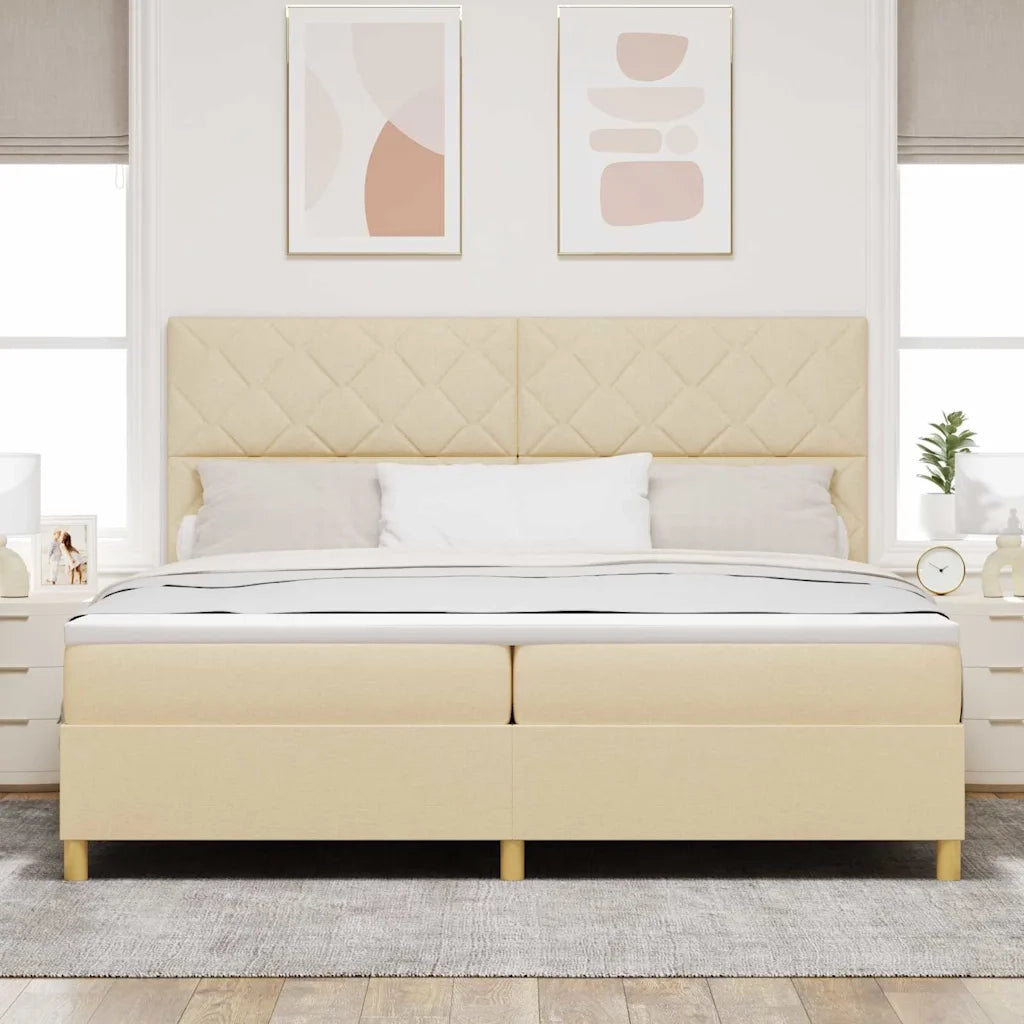 Letto a molle con materasso Crema 200 x 200 cm Tessuto 3339726