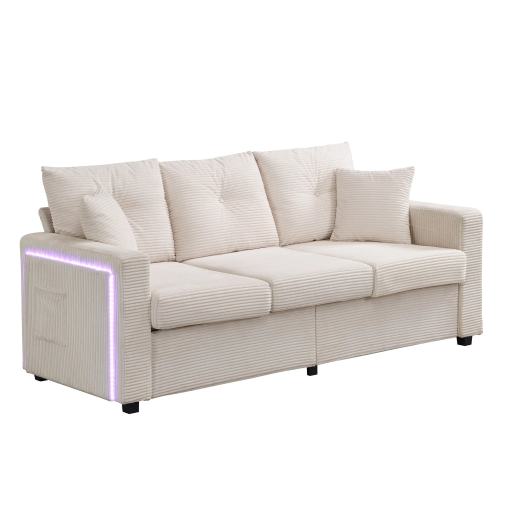 Divano Angolare Modulare 3 Posti con Ottoman e LED ¨C MINIMAL ¨C Tessuto, L-Form