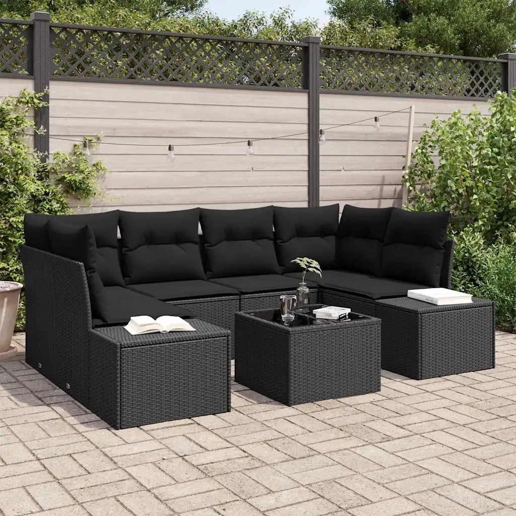 Set Divano da Giardino con cuscino 7 pcs Nero polyrattan 3346963