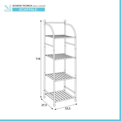 Scaffale bagno H 116 in metallo design bianco con quattro ripiani