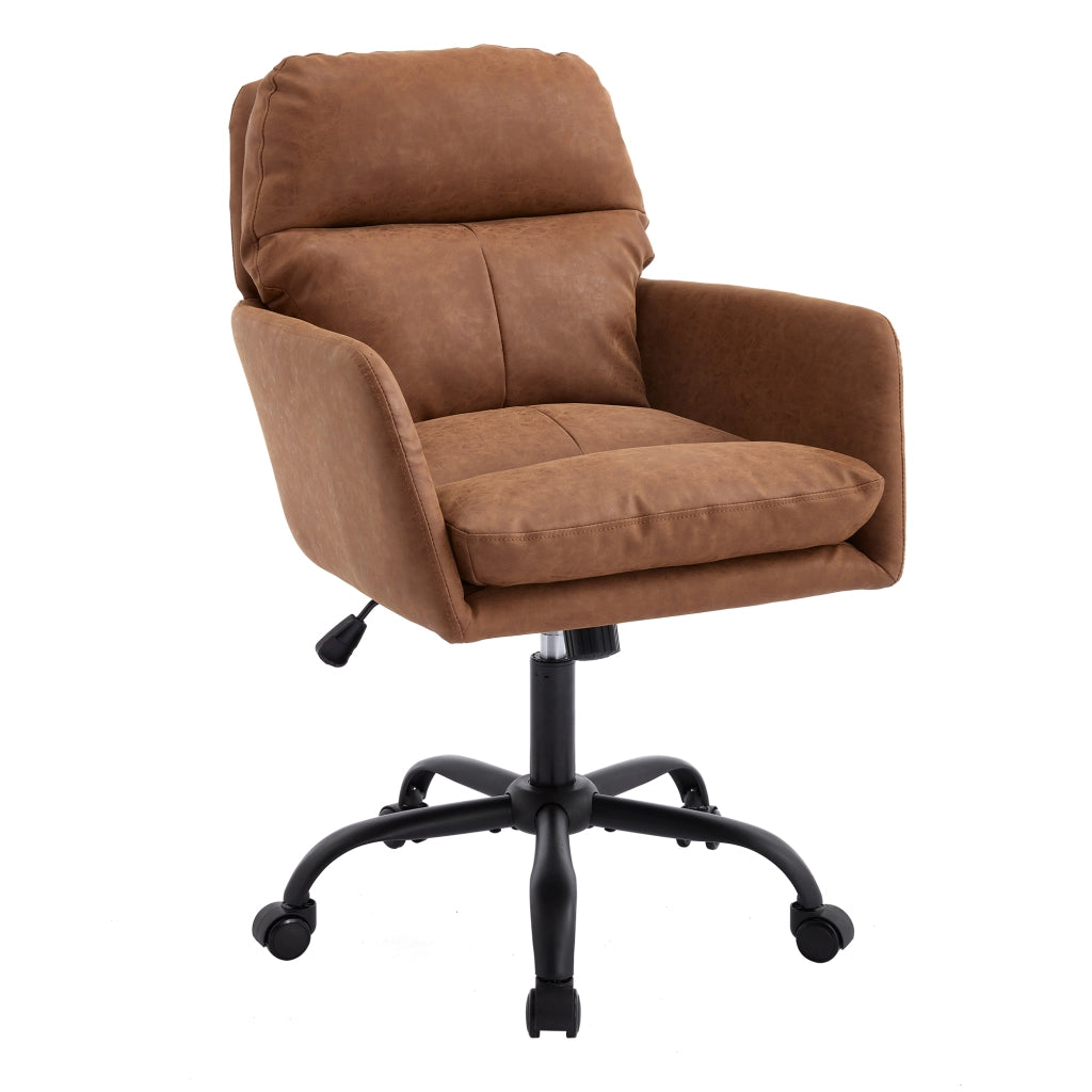 Sedia da Ufficio Regolabile in Altezza ¨C MINIMAL ¨C Ecopelle Marrone, Base Nera
