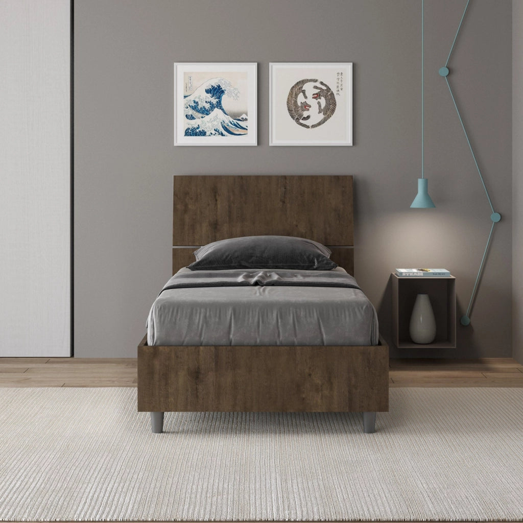Letto Singolo 80x190 cm con Rete Demas Testata Dritta Noce