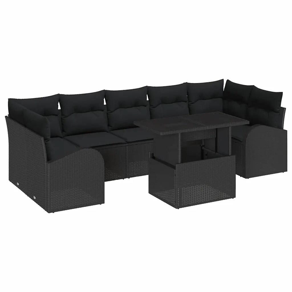 Set Divano da Giardino con cuscino 8 pcs Nero Poly Rattan