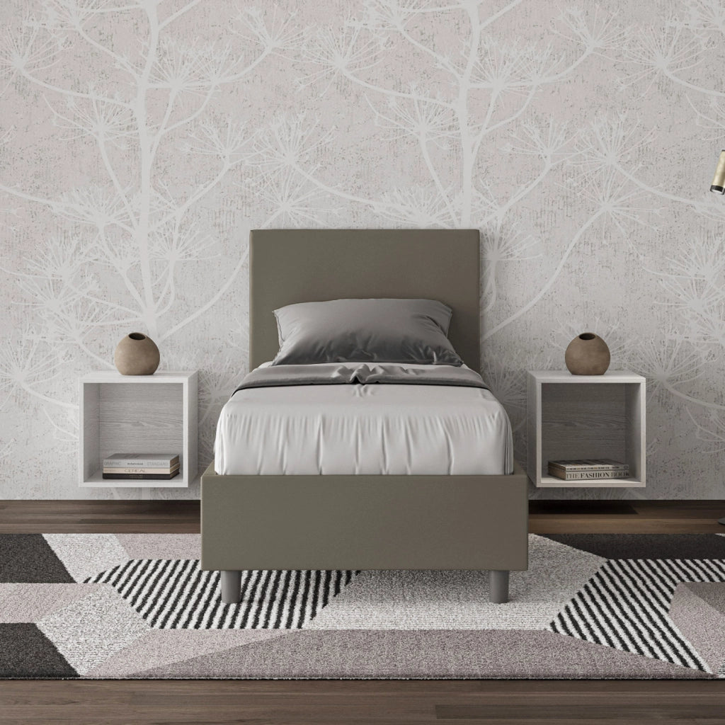 BS COM Letto singolo contenitore imbottito 80x190 similpelle cappuccino