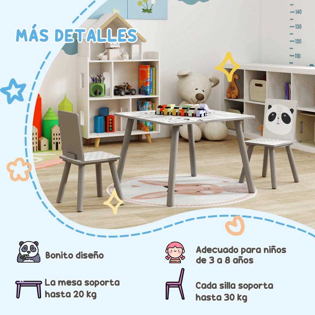 Set 2 Sedie e Tavolo Bambini ¨C Minimal ¨C Grigio e Bianco