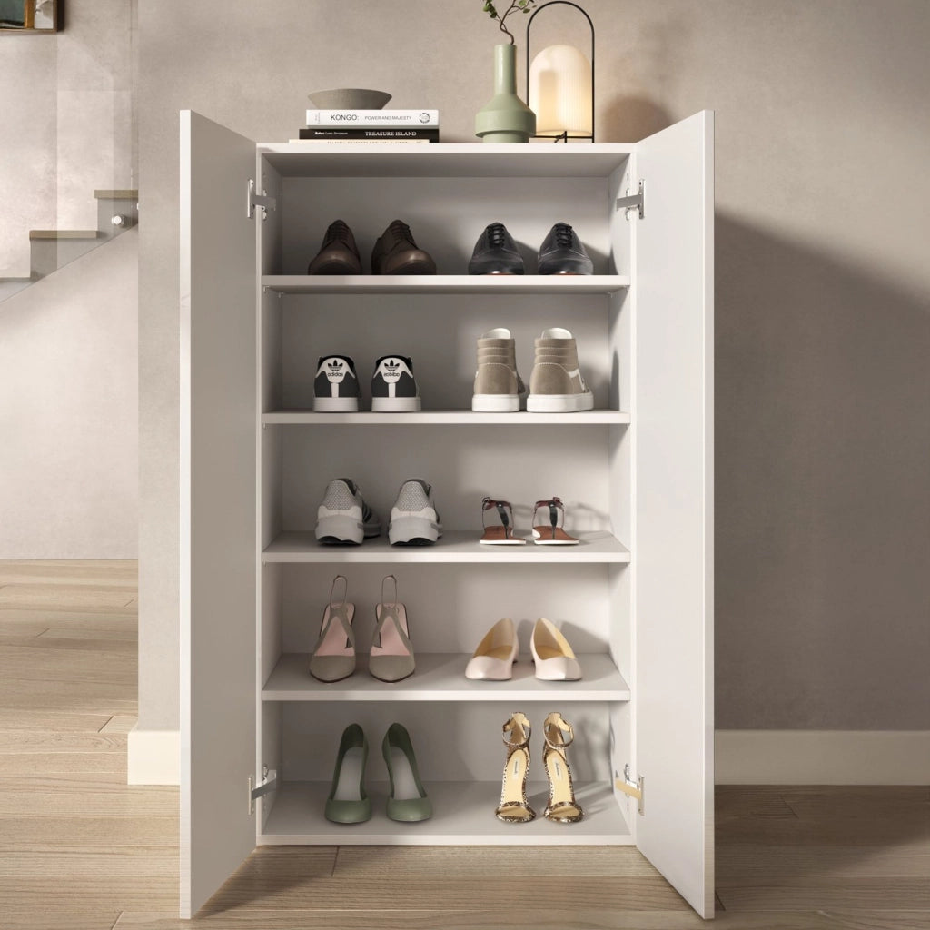 Mobile Portascarpe Rodengo, Scarpiera 4 Ripiani, 63x35x116h cm Bianco Lucido