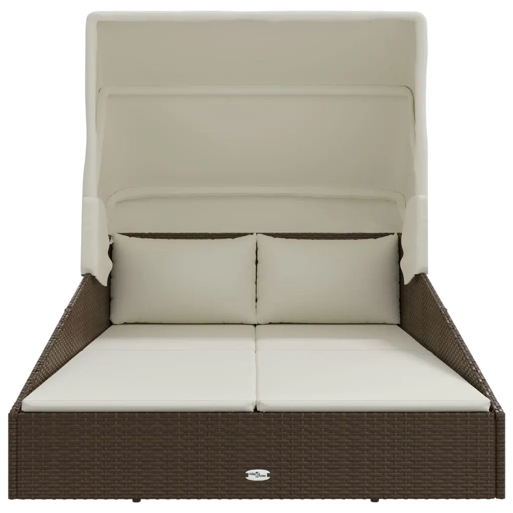 Lettino con Tetto Pieghevole Marrone 200x114x128 cm Polyrattan CFW9320445