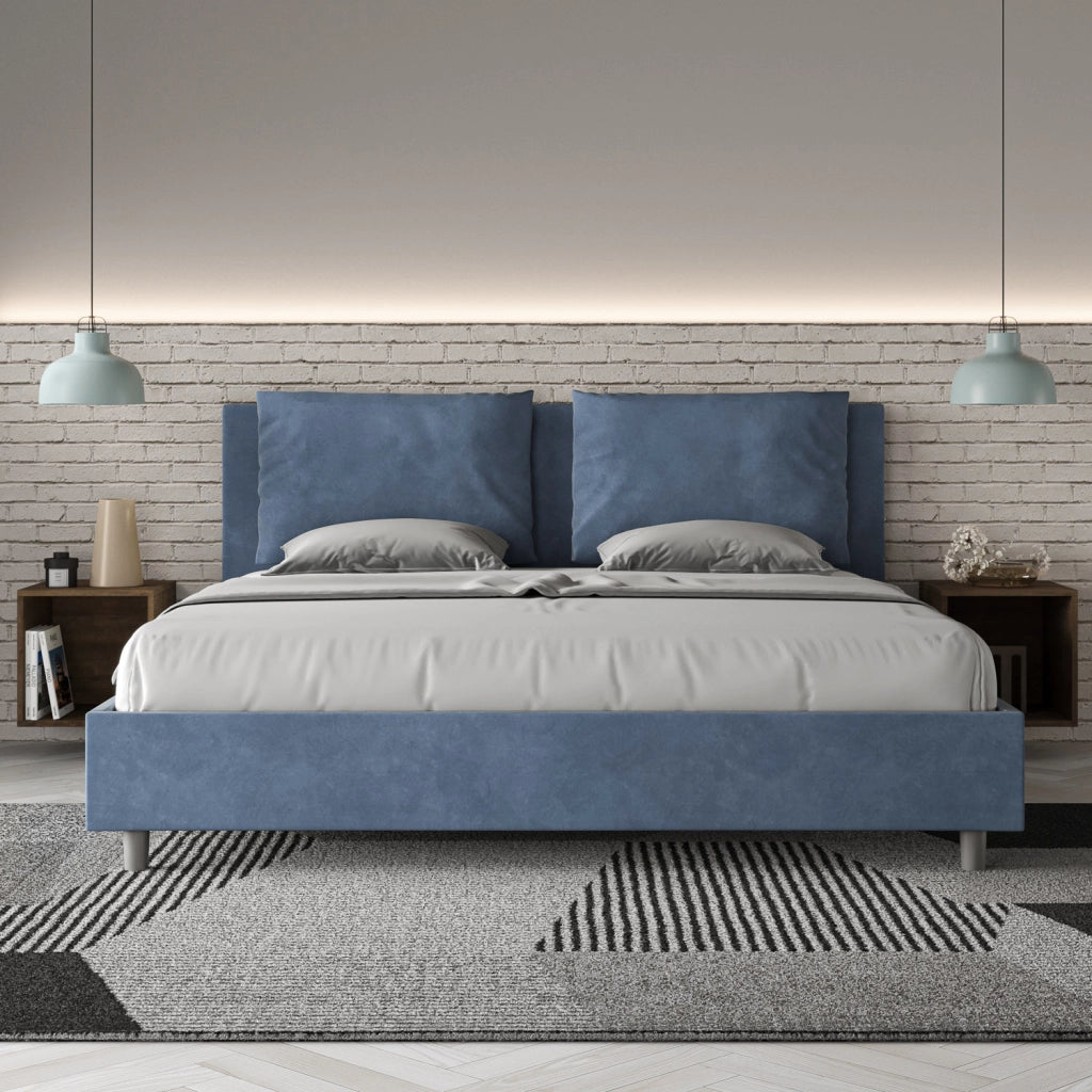 BS COM Letto matrimoniale king size senza rete imbottito 170x200 microfibra blu