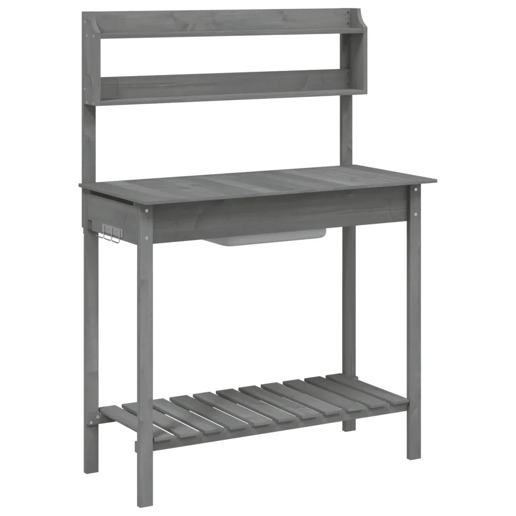 Tavolo da giardinaggio con lavello in legno massello di abete per giardino 147,5 x 44 x 139,5 cm pratico moderno grigio 02_0046209