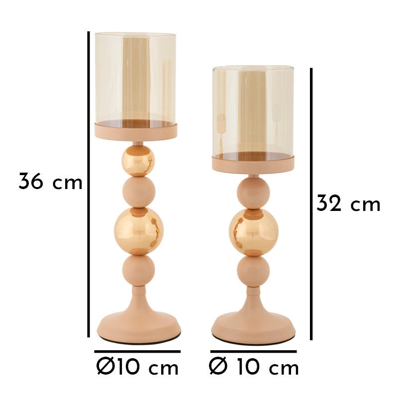 Porta Cand Glassy Rosa Set 2 Pz cm ø 10x32-10x36