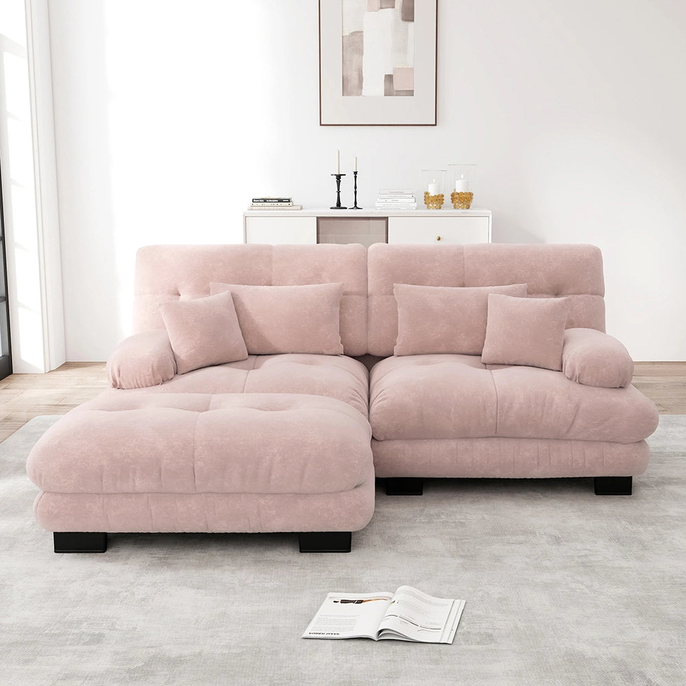 Divano angolare Cloud - Xylo - 2 posti in chenille con ampi braccioli e pouf, rosa