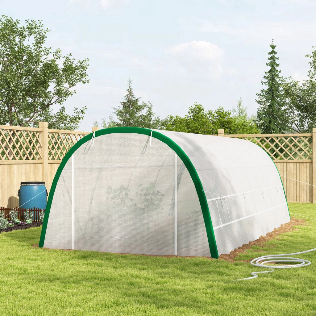 Serra da Giardino Tunnel ¨C Minimal ¨C 6x3x2 m, 18 m2, 8 Finestre, Porta a Zip, Acciaio Galvanizzato, Telo in PE, Bianco